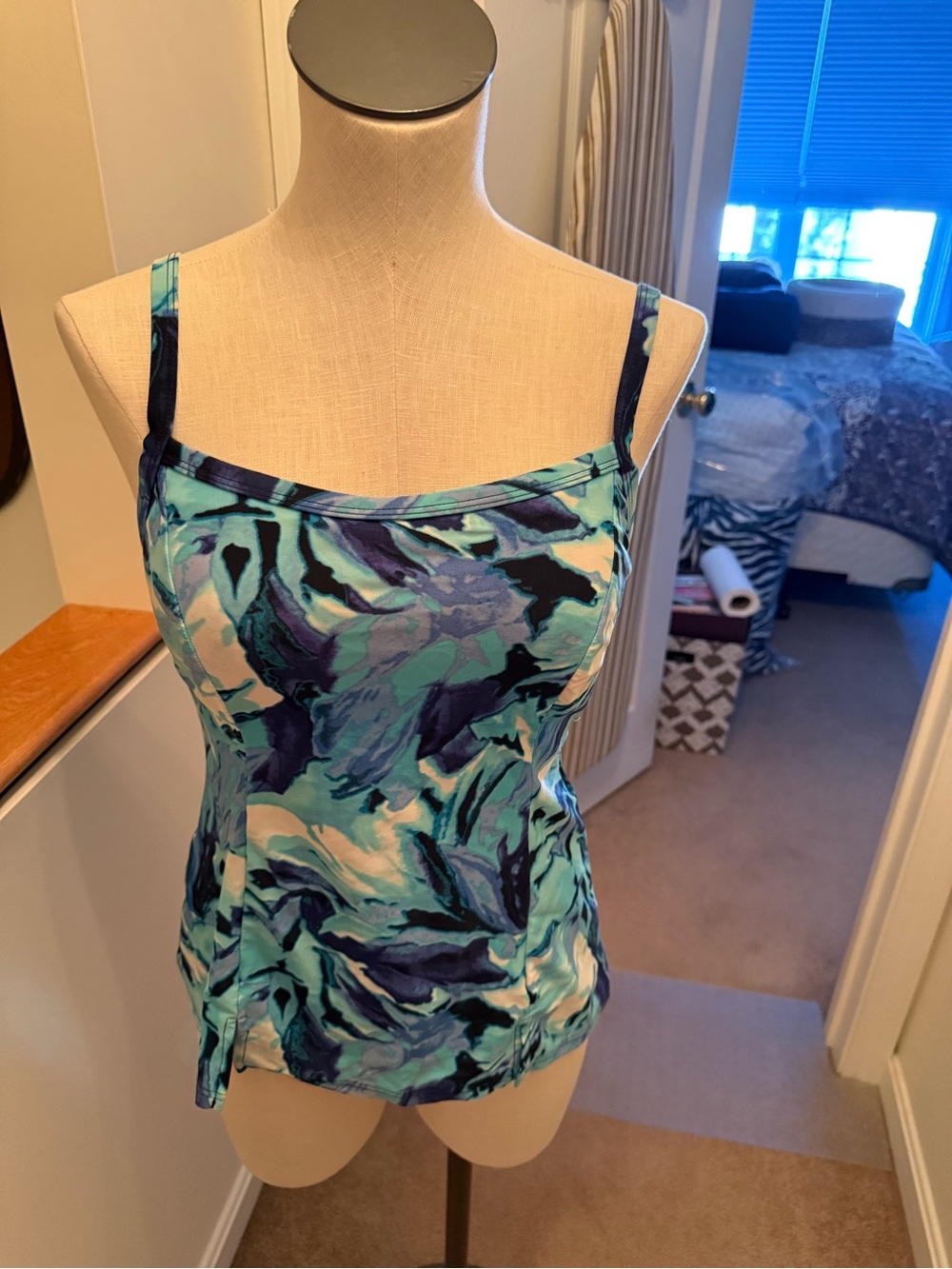 croft & barrow Blue and Teal Abstract Swim Camisole